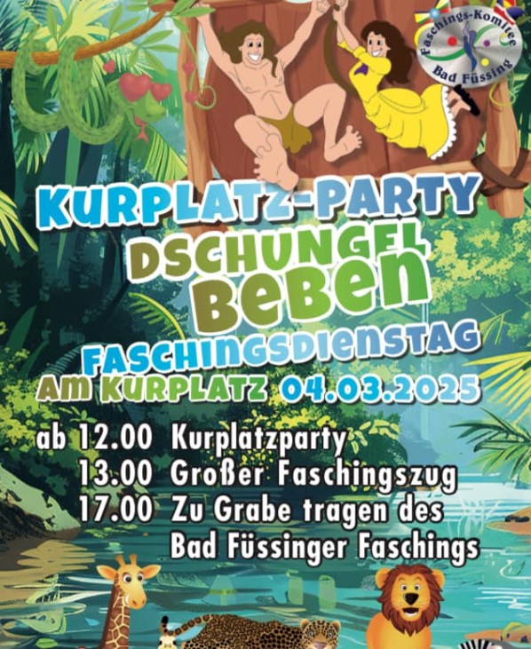 Flyer/Grafik zum Event: Kurpark-Party Dschungel Beben am Di., 04.03.2025 ab 12:00 Uhr