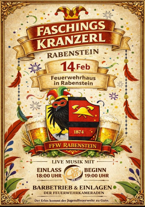 Flyer/Grafik zum Event: Faschingskranzerl am Sa., 14.02.2026 ab 18:00 Uhr