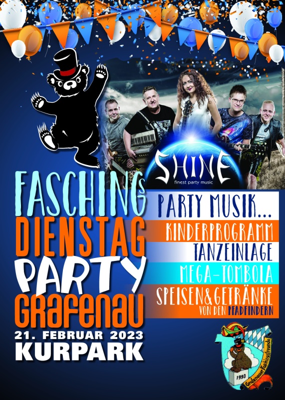 Flyer/Grafik zum Event: Faschings Dienstag Party Grafenau am Di., 21.02.2023 ab 13:00 Uhr