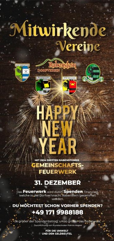 Flyer/Grafik zum Event: Silvesterparty Feuerwehr Rabenstein am Mi., 31.12.2025 ab 21:00 Uhr