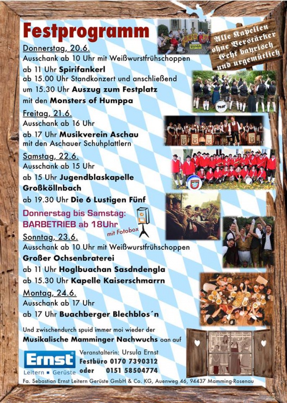 Flyer/Grafik zum Event: Altbayerisches Rosenauer Volksfest 2019 am Do., 20.06.2019 - Mo., 24.06.2019