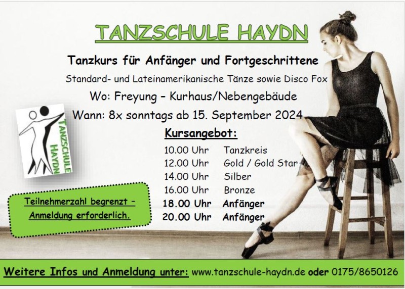 Flyer/Grafik zum Event: Tanzkurs für Anfänger, Fortgeschrittene und Brautpaare am So., 15.09.2024