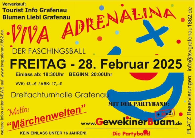 Flyer/Grafik zum Event: TSV Ball Grafenau I VIVA ADRENALINA am Fr., 28.02.2025 ab 20:00 Uhr