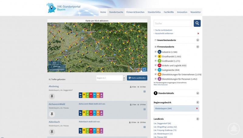 Screenshot des Standortportals