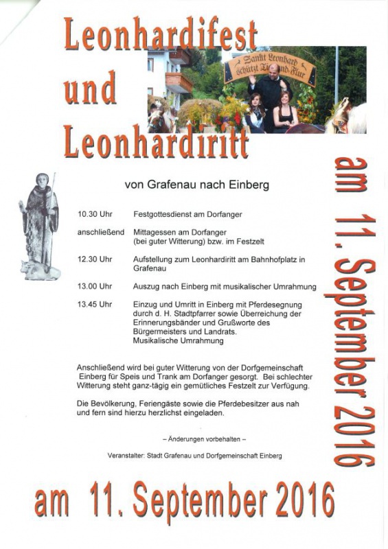Flyer/Grafik zum Event: Leonhardifest und Leonhardiritt am So., 11.09.2016