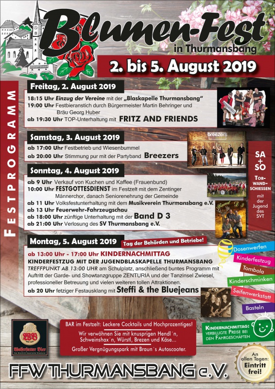 Flyer/Grafik zum Event: Blumenfest Thurmansbang 2019 am Fr., 02.08.2019 - Mo., 05.08.2019