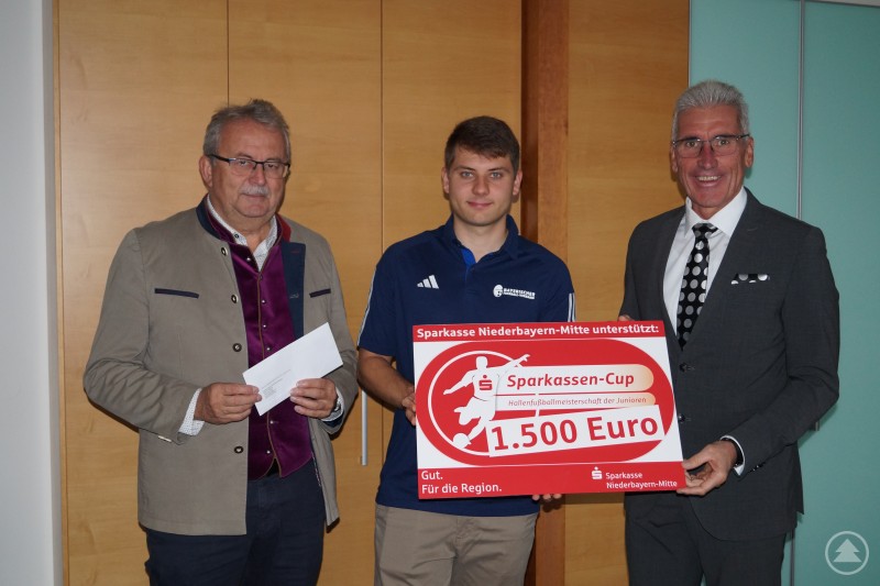 Landrat Josef Laumer, BFV-Mitarbeiter Maximilian Klein und Vorstandsvorsitzender Walter Strohmaier (von links) bei der Spendenübergabe im Landratsamt Straubing-Bogen.