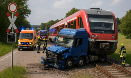 Unfall zwischen Lkw und Zug – Mehrere Personen verletzt – 1. Nachtragsmeldung