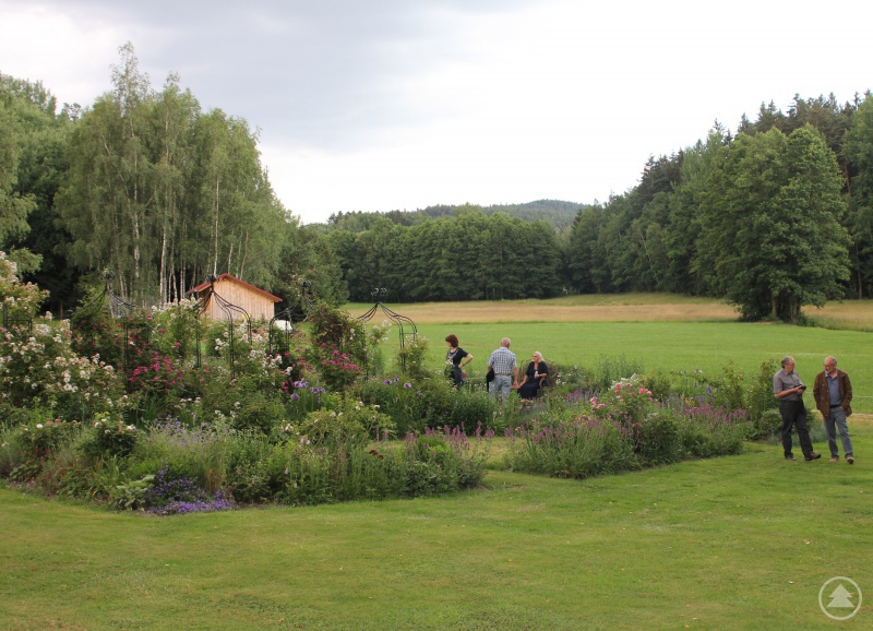 Ingrid Hackl (sitzend im Bild) hat sich ein Paradies am Waldrand geschaffen.