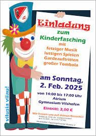 Flyer/Grafik zum Event: Kinderfasching im Gymasium Vilshofen am So., 02.02.2025 von 14:00 bis 17:00 Uhr