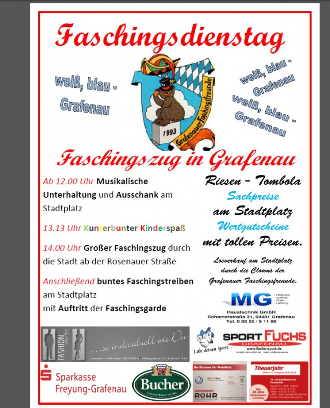 Flyer/Grafik zum Event: Faschingsumzug am Di., 28.02.2017 von 14:00 bis 17:00 Uhr