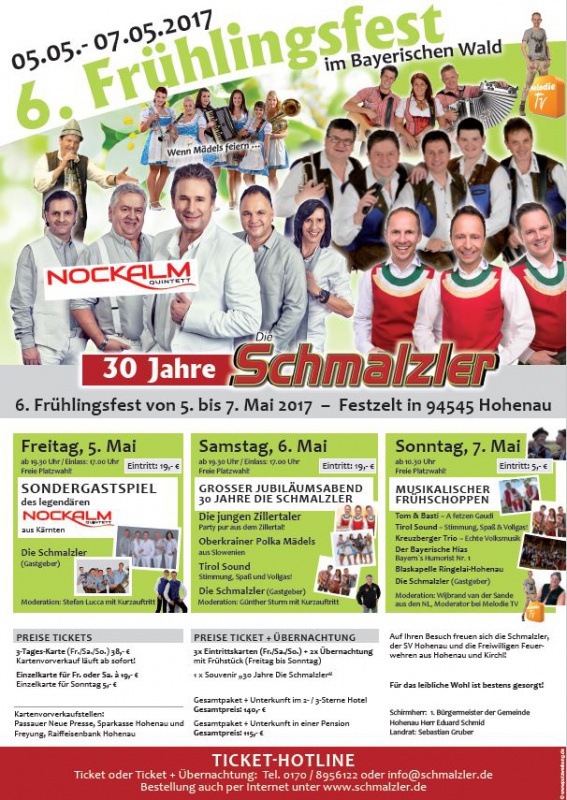 Flyer/Grafik zum Event: 6. Frühlingsfest - 30 Jahre Schmalzler am Fr., 05.05.2017 - So., 07.05.2017