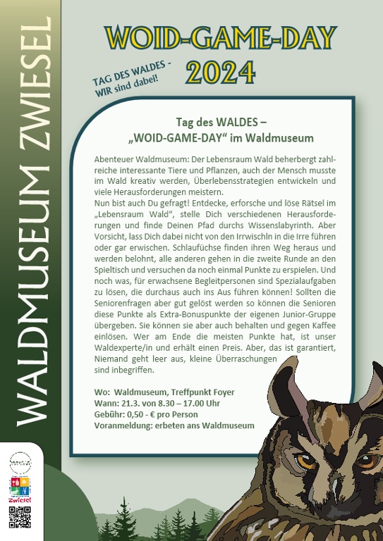Flyer/Grafik zum Event: Tag des WALDES - "WOID-GAME-DAY" am Do., 21.03.2024 von 08:30 bis 17:00 Uhr