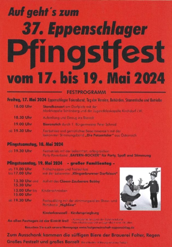 Flyer/Grafik zum Event: 38. Eppenschlager Pfingstfest am Fr., 17.05.2024 - So., 19.05.2024