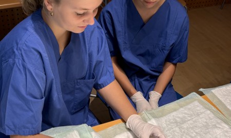 Schulsanitäter des Gymnasium Grafenau üben am Krankenhaus Grafenau