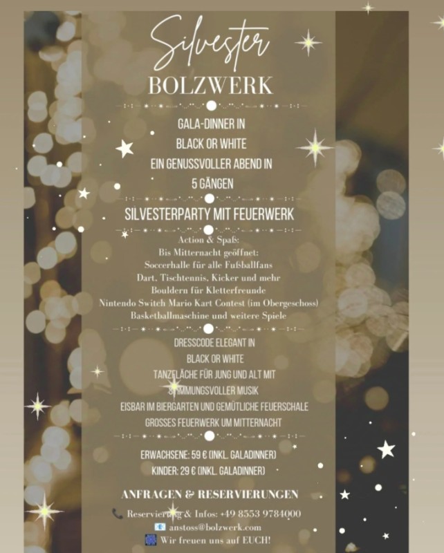 Flyer/Grafik zum Event: Silvester-Event im Bolzwerk am Di., 31.12.2024
