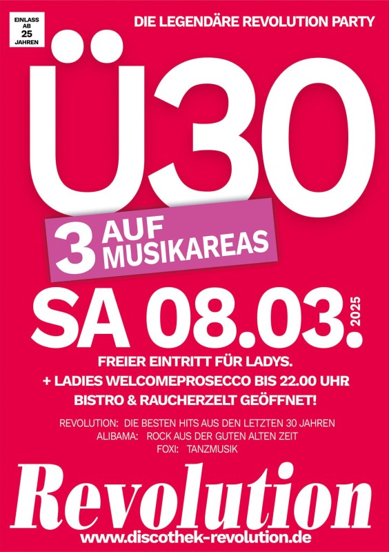 Flyer/Grafik zum Event: ⚜ Ü30 PARTY - auf 3 Musikareas! ⚜ am Sa., 08.03.2025 ab 21:00 Uhr