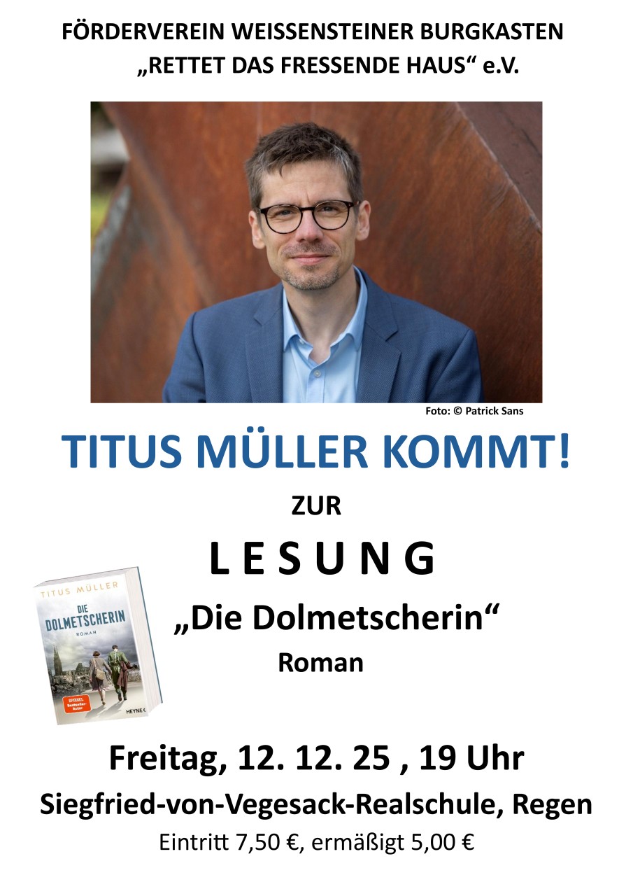 Flyer/Grafik zum Event: Lesung mit Titus Müller Die Dolmetscherin 2025 am Fr., 12.12.2025 ab 19:00 Uhr