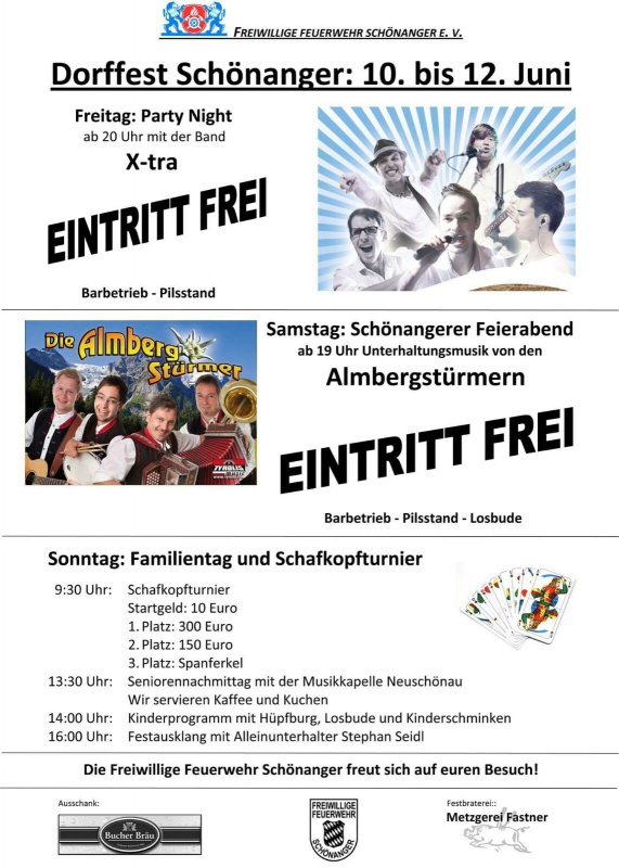 Flyer/Grafik zum Event: Dorffest Schönanger am Fr., 10.06.2016 - So., 12.06.2016