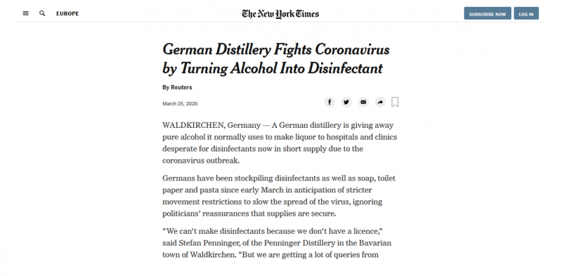 Die New York Times berichtet über die tolle Art der Zusammenarbeit zwischen Klinik und Brennerei im Bayerischen Wald.