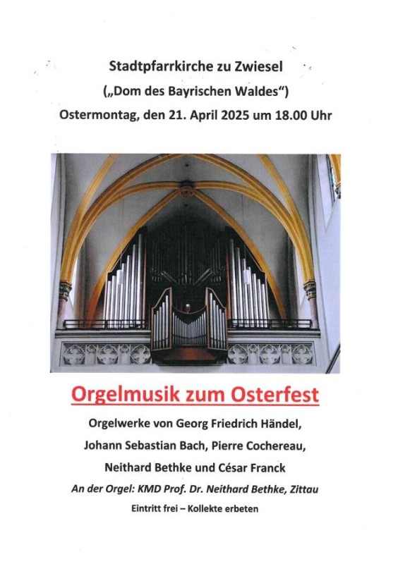 Flyer/Grafik zum Event: Orgelmusik zum Osterfest am Mo., 21.04.2025 von 18:00 bis 20:00 Uhr