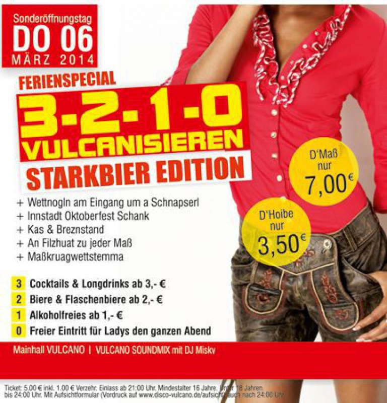 Flyer/Grafik zum Event: 3-2-1-0 VULCANISIEREN STARKBIER EDITION am Do., 06.03.2014 von 21:00 bis 04:00 Uhr