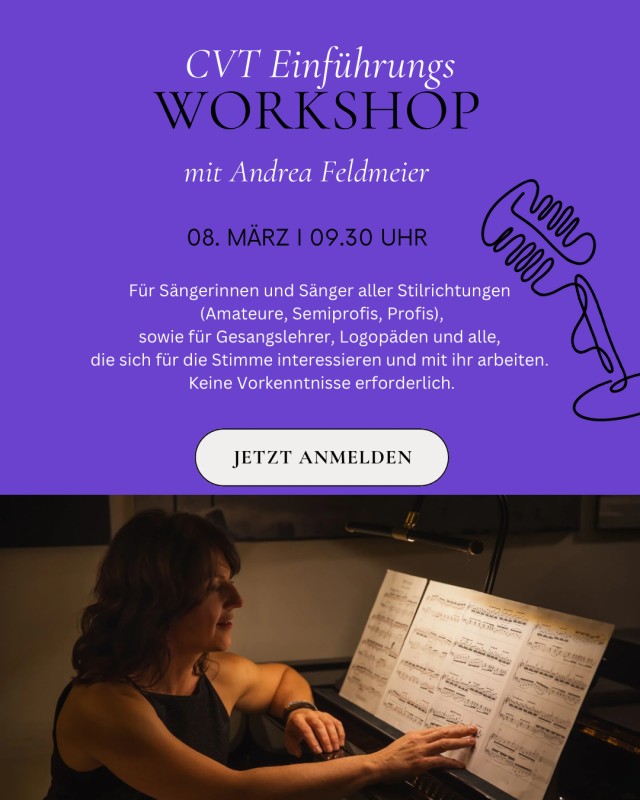 Flyer/Grafik zum Event: Gesang Workshop - CVT Einführungskurs mit Andrea Feldmeier am Sa., 08.03.2025 - So., 09.03.2025