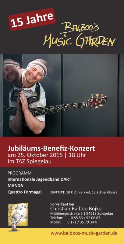 Flyer/Grafik zum Event: 15. Jahre Balboos Music Garden am So., 25.10.2015 von 18:00 bis 23:00 Uhr
