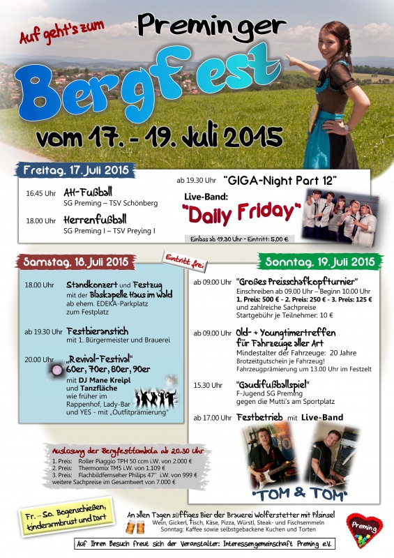 Flyer/Grafik zum Event: Preminger Bergfest am Fr., 17.07.2015 - So., 19.07.2015
