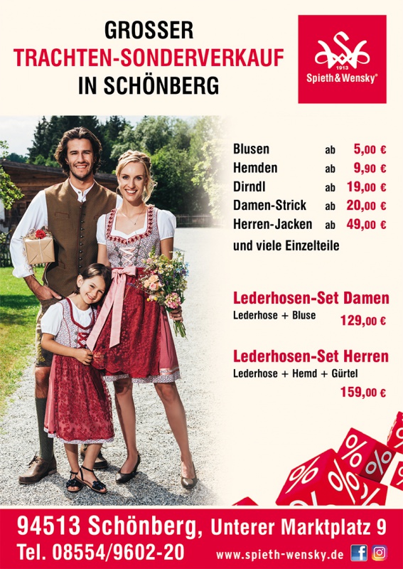 Flyer/Grafik zum Event: Großer Trachten-Sonderverkauf in Schönberg am Fr., 17.05.2019 - Sa., 22.06.2019 von 09:00 bis 18:00 Uhr