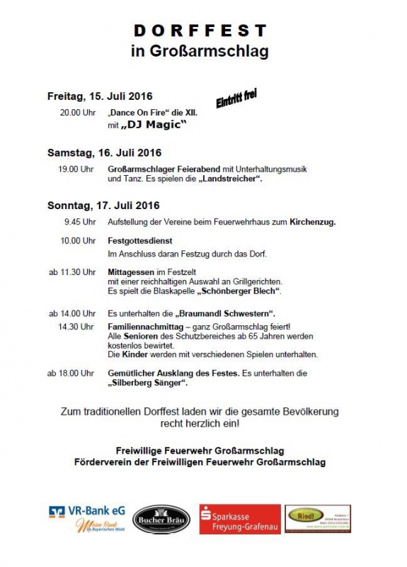 Flyer/Grafik zum Event: Dorffest am Fr., 15.07.2016 - So., 17.07.2016 ab 20:00 Uhr