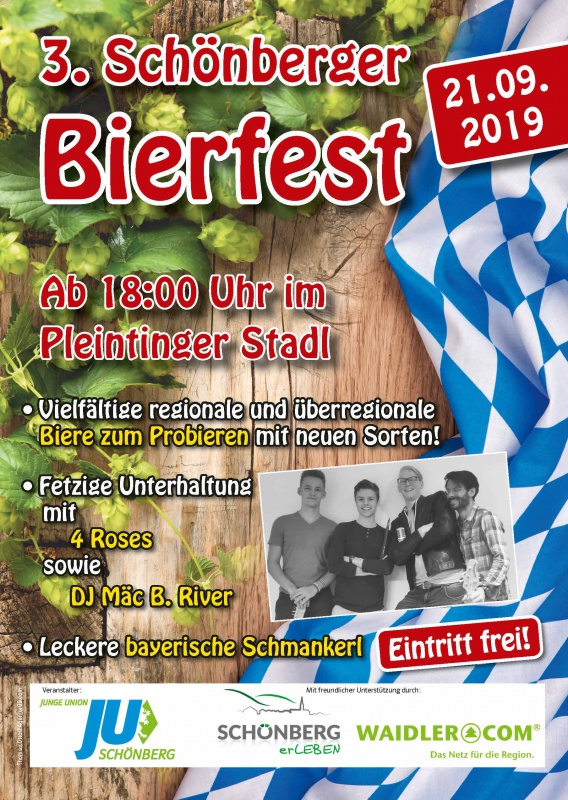 Flyer/Grafik zum Event: 3. Schönberger Bierfest am Sa., 21.09.2019 von 18:00 bis 23:00 Uhr