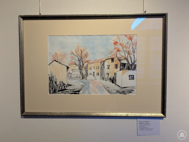 Berg im Februar - Babette Leitgeb Tuschezeichnung Kleinstadt Berg bei Deggendorf